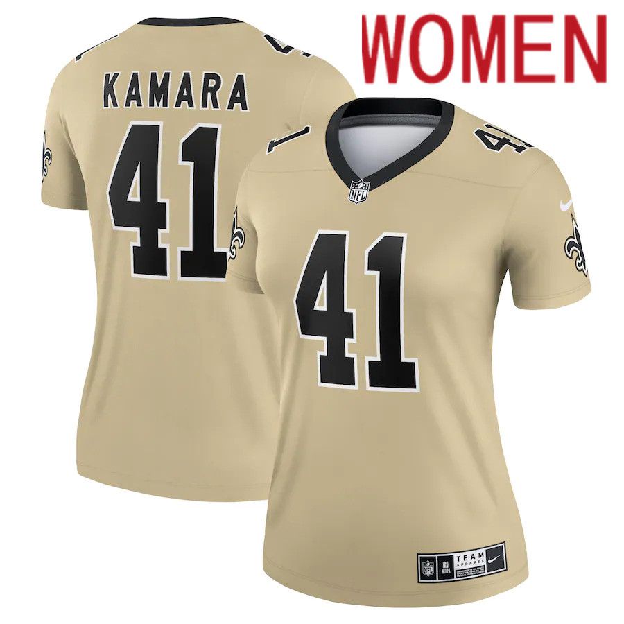Women New Orleans Saints #41 Alvin Kamara Nike Gold Inverted Legend NFL Jersey->women nfl jersey->Women Jersey
